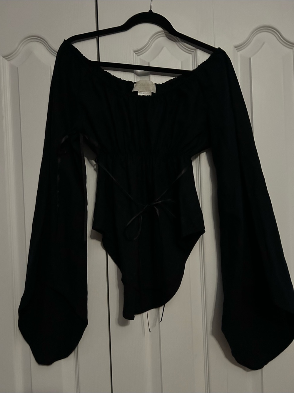 Off-Shoulder Medieval Linen blend Black Peasant Blouse